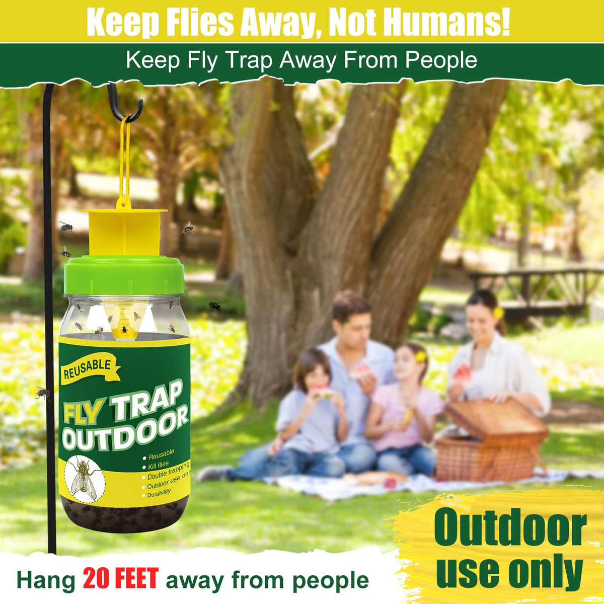 Glovv yellow-green fly trap color attracts more flies visually during outdoor use.
