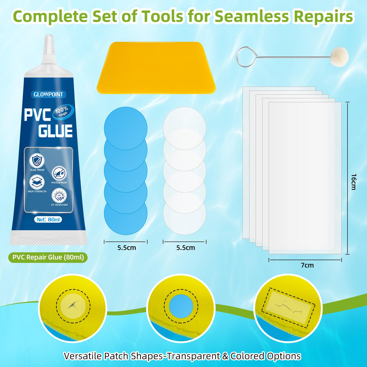 Glowpoint three patch types for versatile inflatable repairs