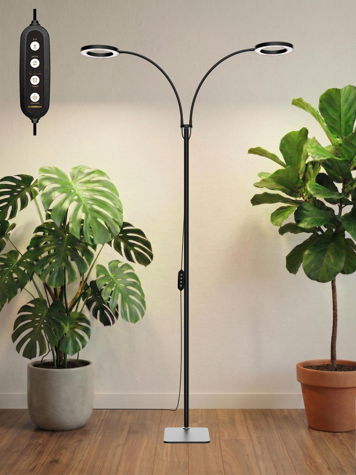 GLOWRIUM grow lights on a sturdy stand for even indoor plant lighting