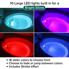 GlowTub LED color-changing spectrum offers 16 colors for mood setting.