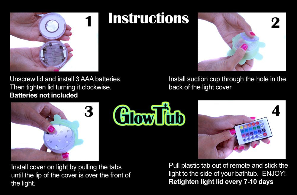 GlowTub remote control enables easy color changes during baths.