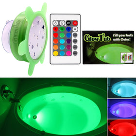 GlowTub underwater light in a bathtub creates a colorful ambience with remote control.