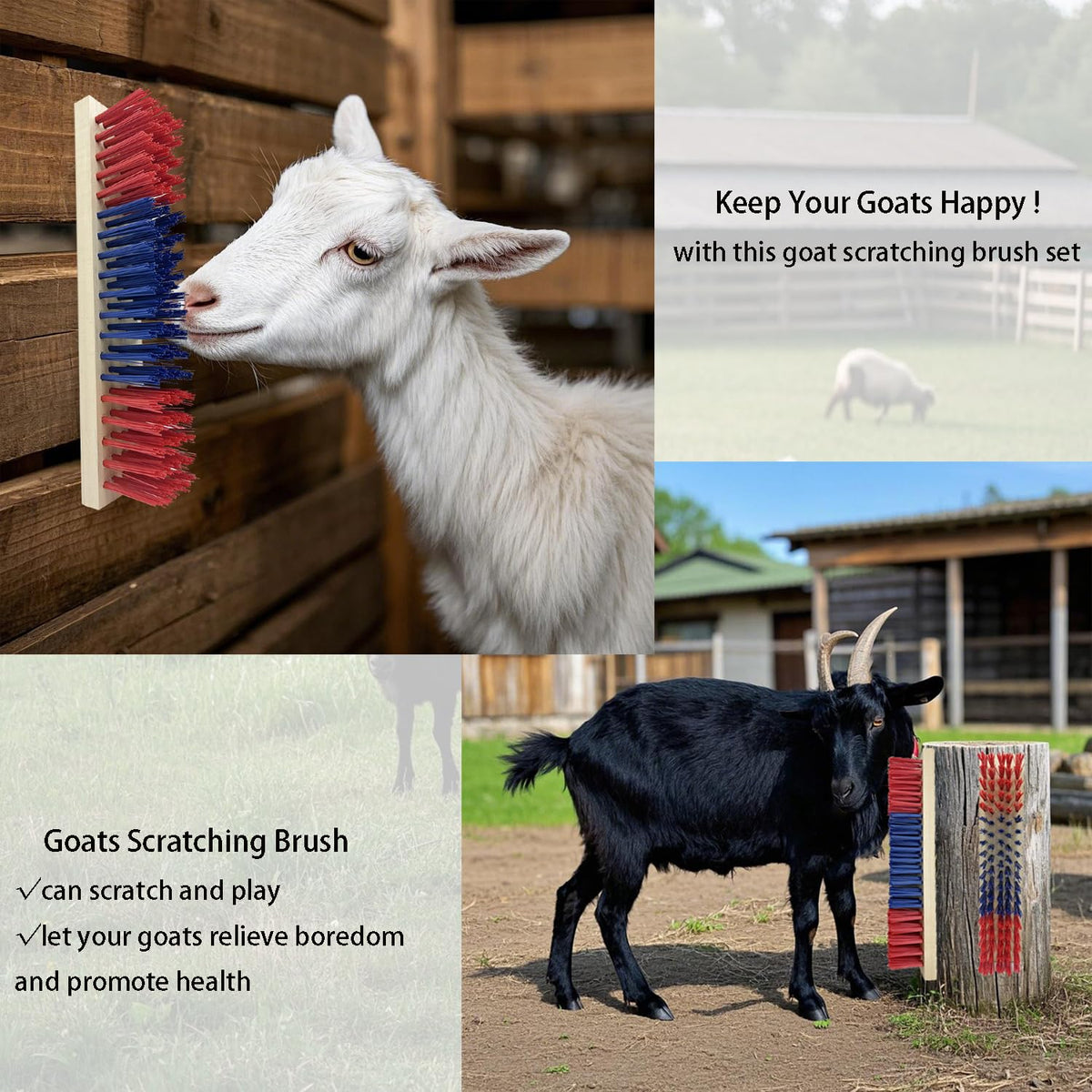 GLYEA farm scratch brush used across animals for grooming and enrichment