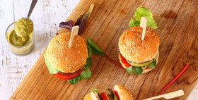 Gmark bamboo paddle skewers serving platter, stylish presentation for canapes