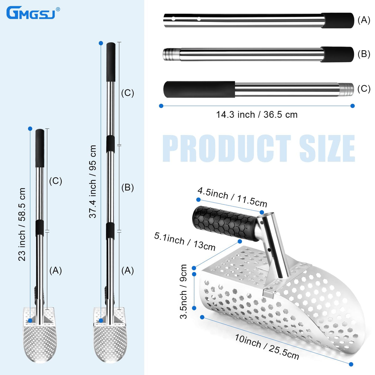 GMGSJ long-handle metal detecting scoop enables upright digging.