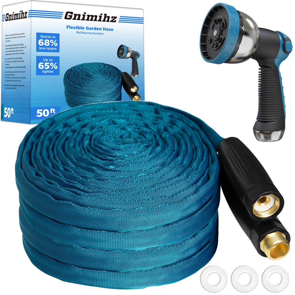 gnimuhz garden hose 50ft with swivel handle enables tangle-free watering