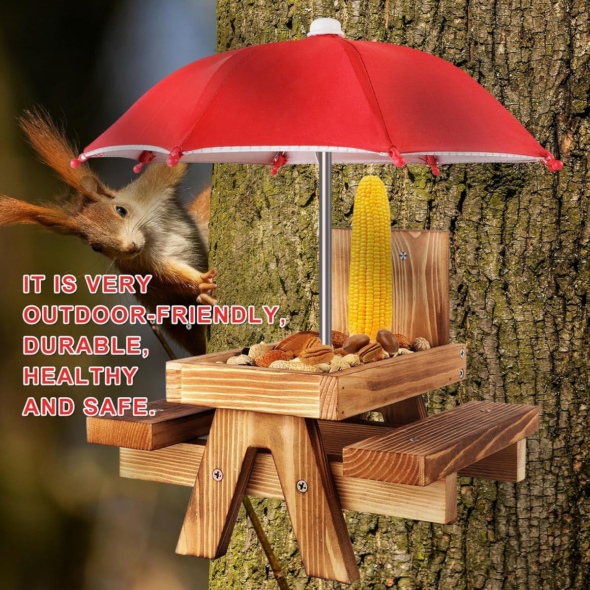Gnodry Squirrel Feeder outdoors in a garden scene for wildlife watching