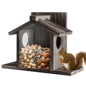 Gnodry Squirrel Feeder outdoor house in walnut brown with spacious interior for daily wildlife visits.