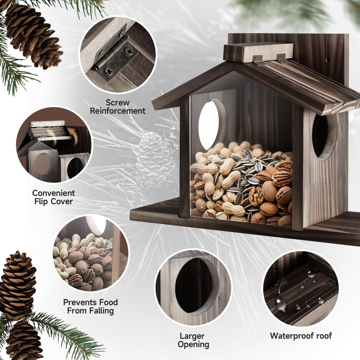 Gnodry Squirrel Feeder roof design allows easy pouring and nut collection.