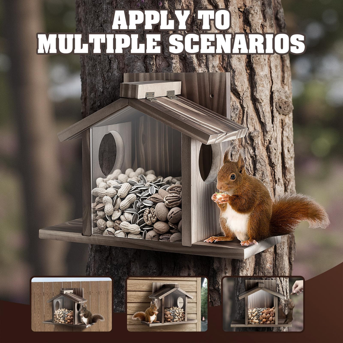 Gnodry Squirrel Feeder dual entry holes invite swift access for squirrels.