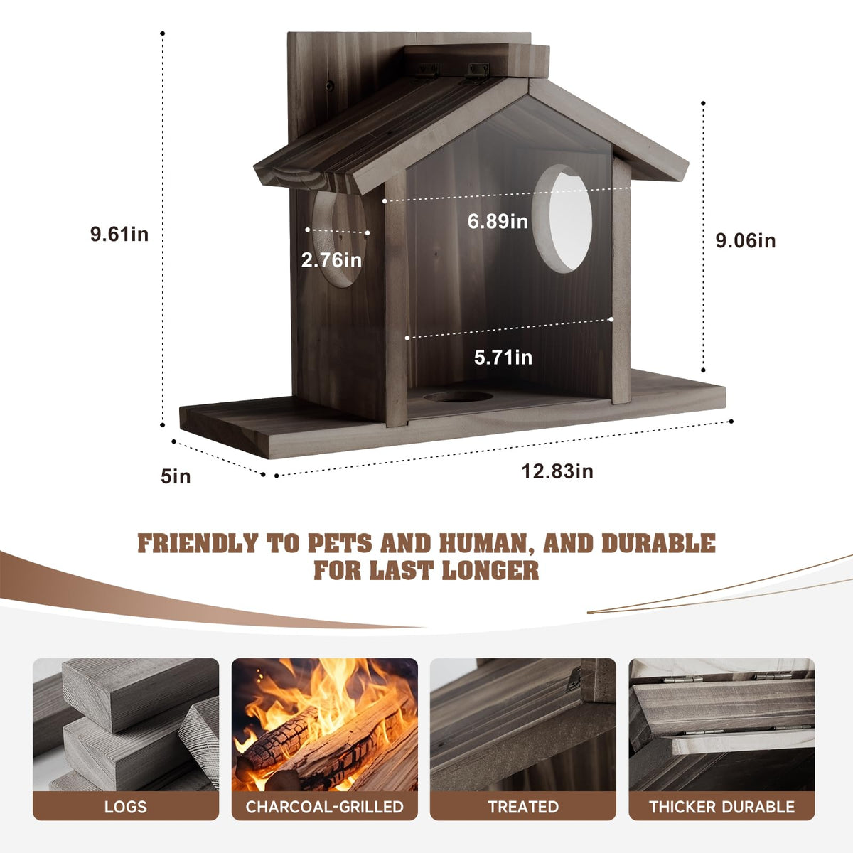 Gnodry Squirrel Feeder transparent front panel attracts squirrels to food.