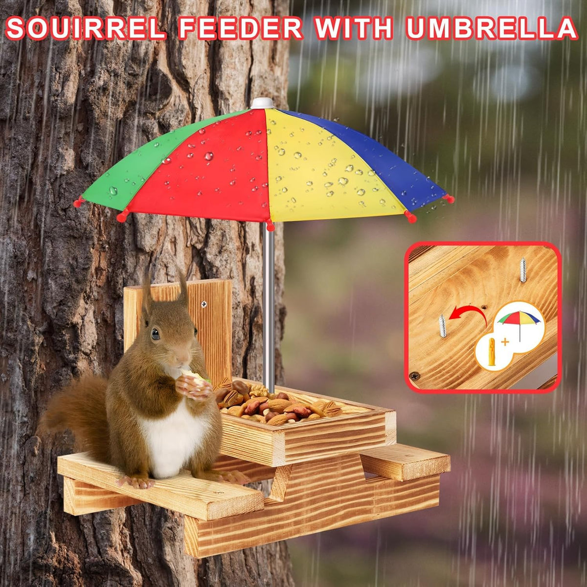 Gnodry Squirrel Feeder Waterproof Wood surface stays durable outdoors