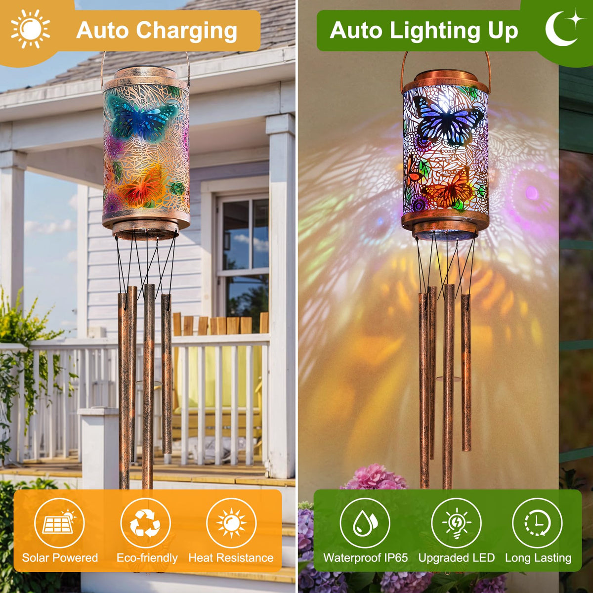 Go2garden Butterfly Solar Lantern Pattern lit at night