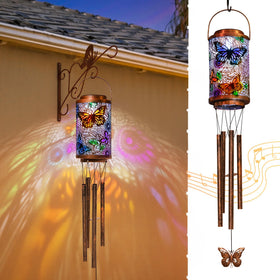 Go2garden Butterfly Solar Wind Chimes side view with four-tube melody outdoors
