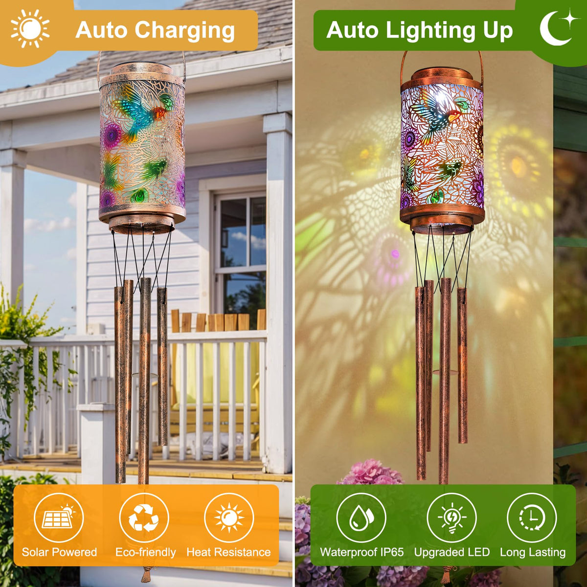 Go2garden outdoor solar lantern glow lights balconies and porches without wiring.