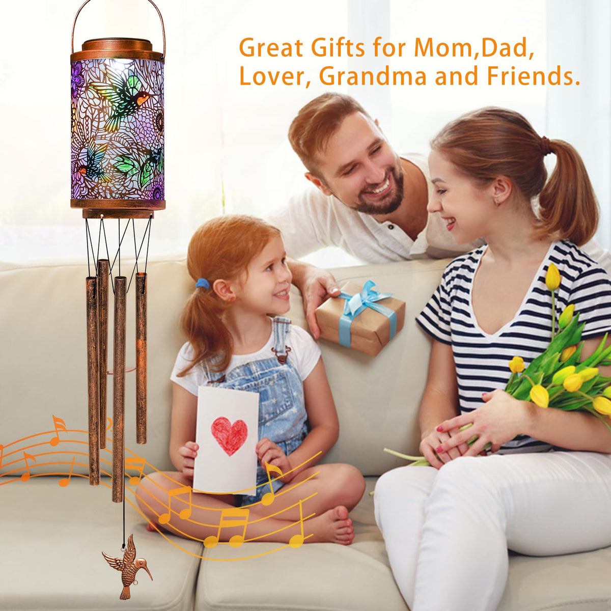Go2garden wind chime on wall pattern creates soothing visual and musical garden atmosphere.