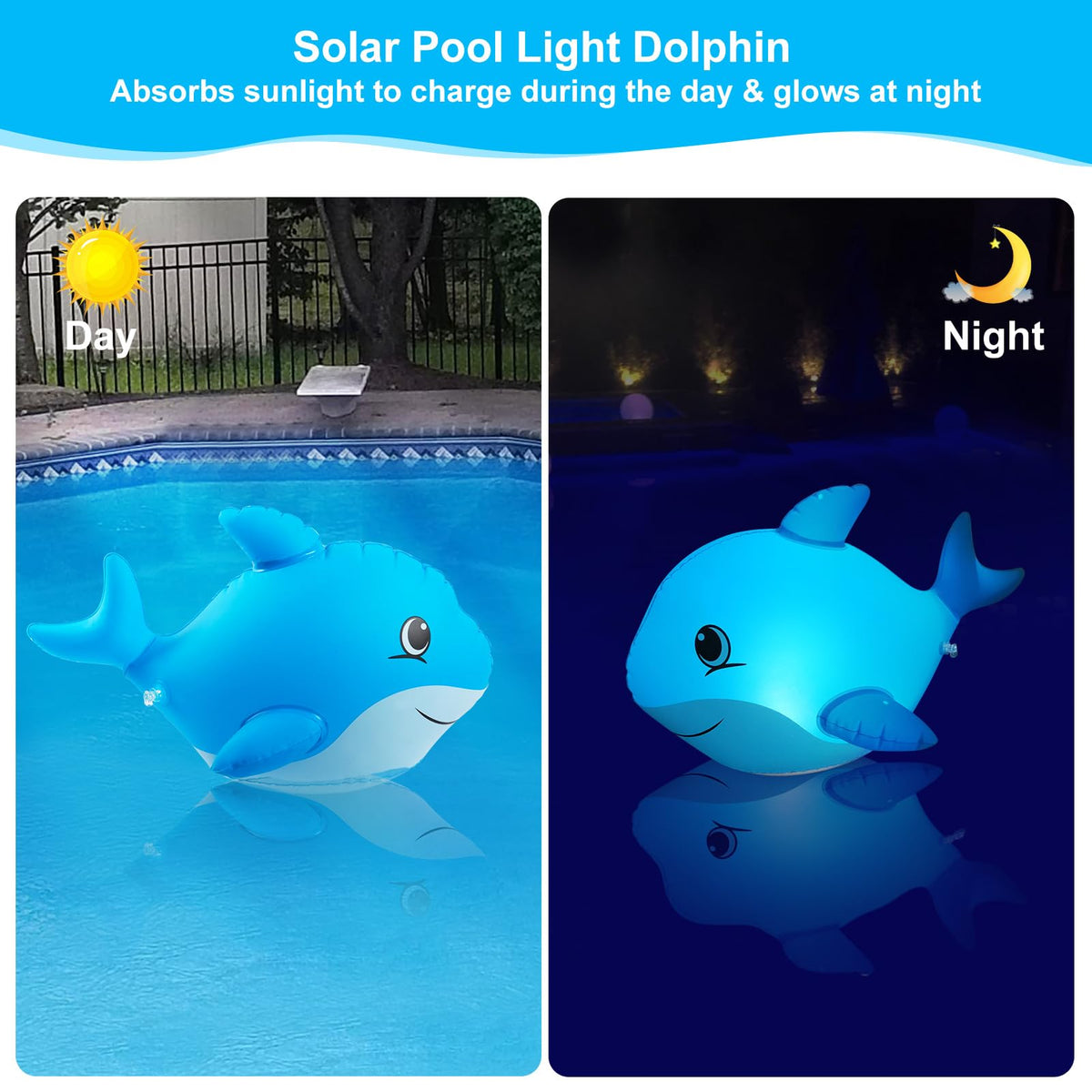 Goallim solar pool light illuminates the pool edge at night with gentle, relaxing glow.