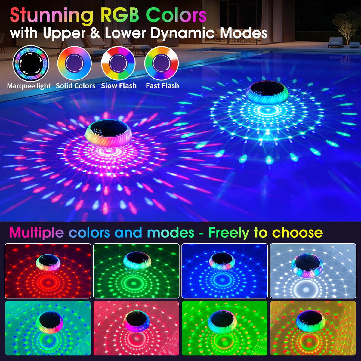 Goallim dynamic light patterns create disco-like water effects.