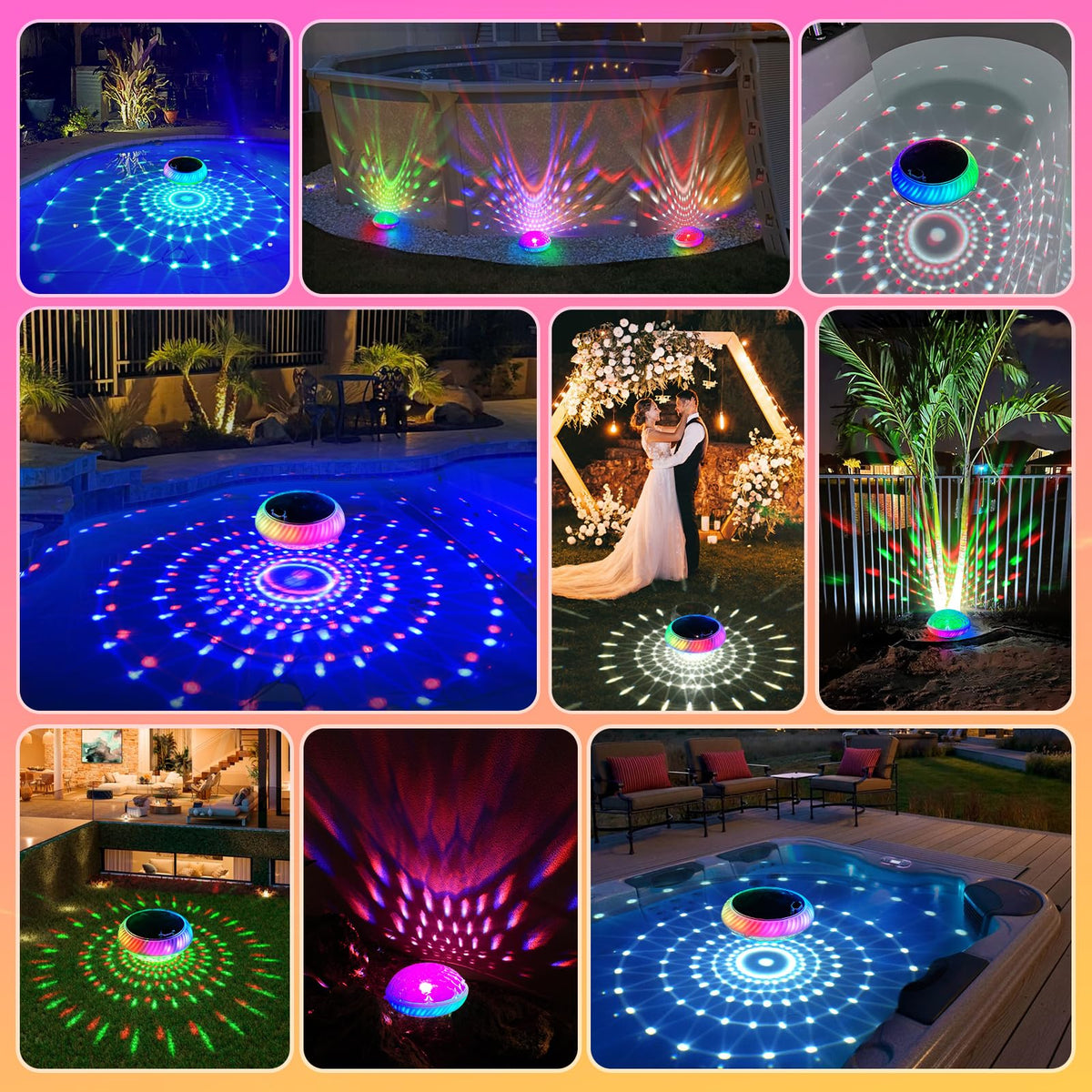 Goallim floating pool light bottom view highlighting underwater glow.