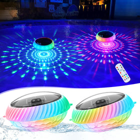 Goallim floating pool light top view shows vibrant RGB colors for surface ambiance.
