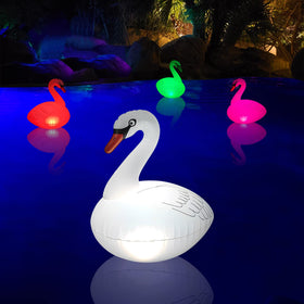 Goallim Swan floating solar light glows on water, creating a chic pool focal point.