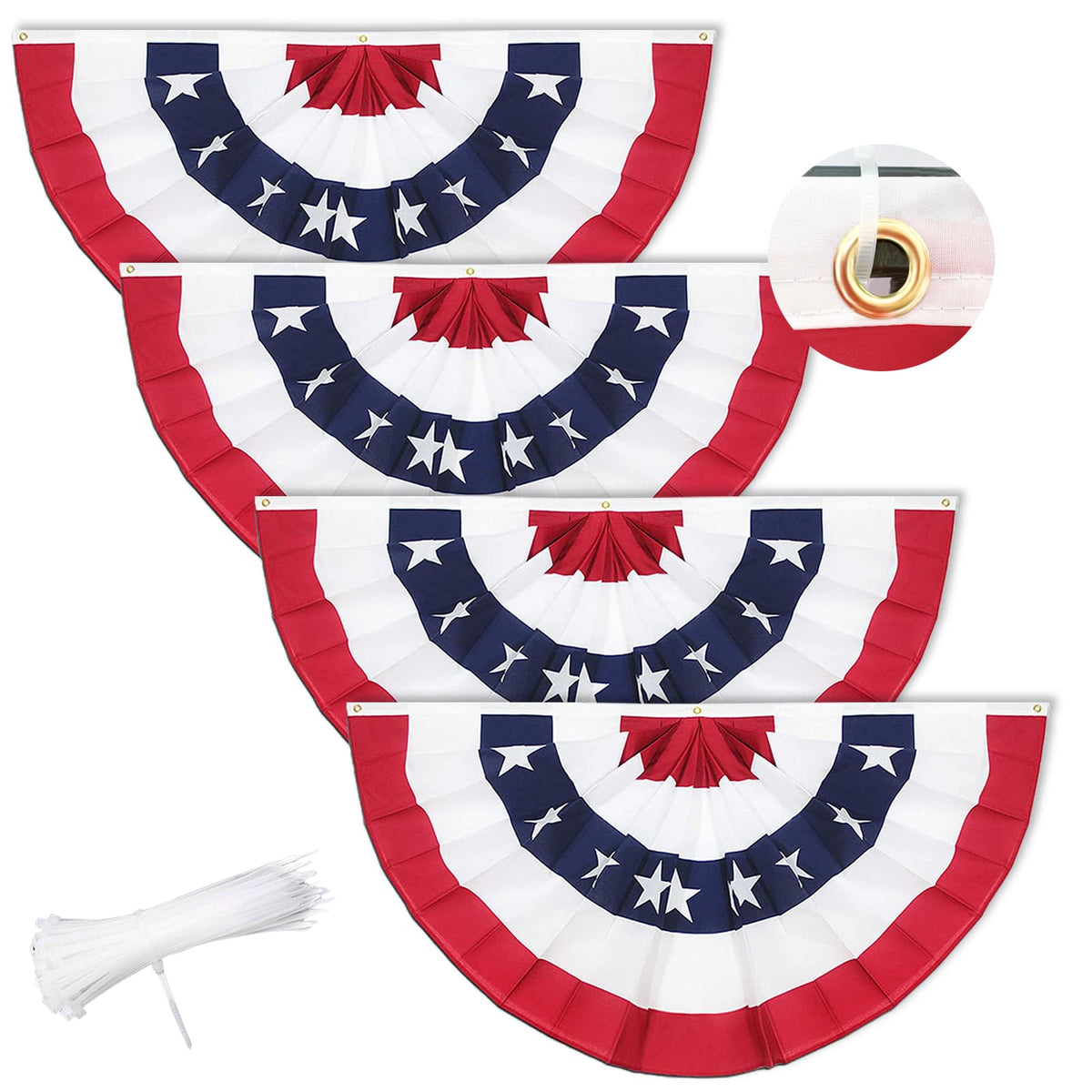 GOAUS 3x6 ft American bunting flags hanging for outdoor porch decor.