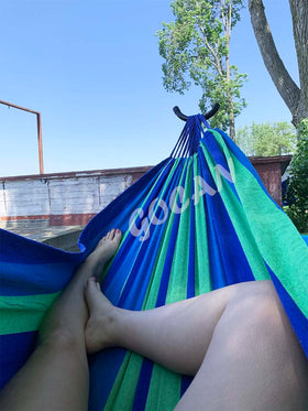 GOCAN hammock set up for indoor or outdoor spaces like patios and gardens.