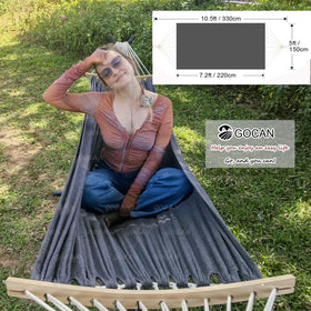 GOCAN canvas cotton hammock close-up reveals soft breathable fabric for warm days.