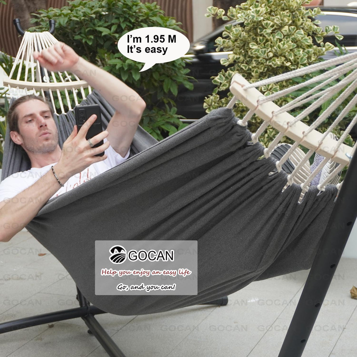 GOCAN hammock end knots show sturdy construction supporting up to 500 lbs.