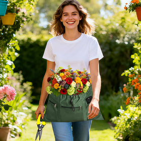 GOCOHHI garden apron features a drawstring pocket for secure fruit.