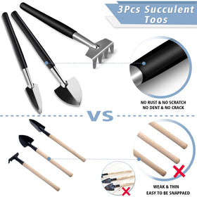 Godehone succulent-tools-set-stainless-heads: rust-free stainless steel heads for durable use.