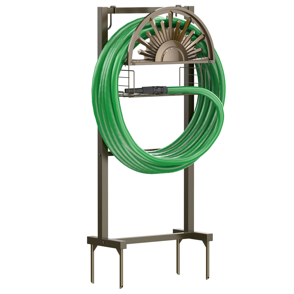 GOFORWILD garden hose reel stand showing sturdy freestanding design for upright hose storage.