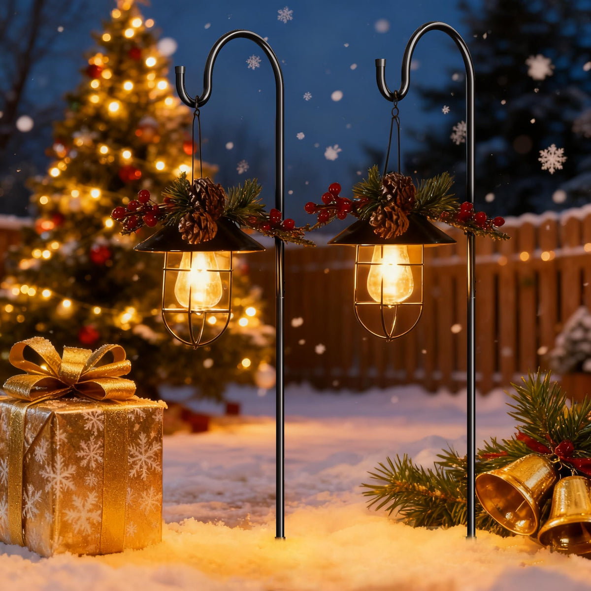 GOFORWILD 33-inch hook with black finish hangs lanterns and wind chimes.