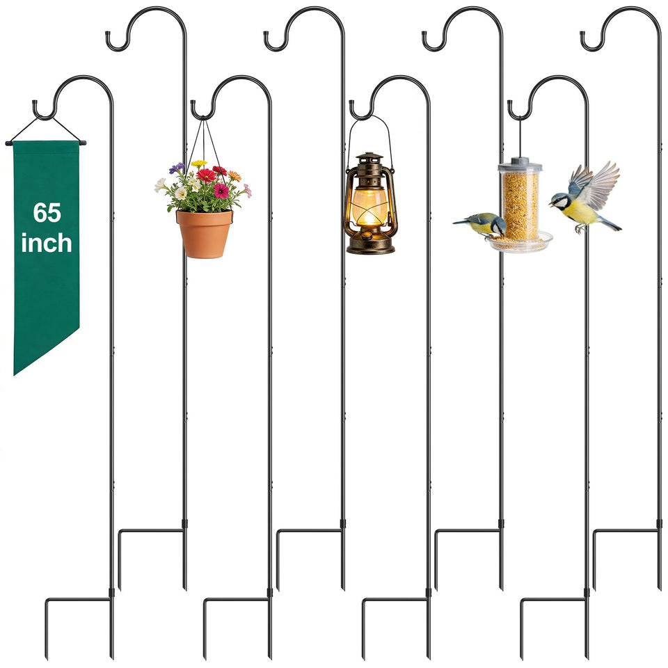 GOFORWILD Shepherd’s Hook 65-inch tall supports lanterns and baskets outdoors.