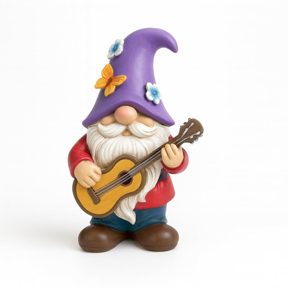 GoGnome musical gnome with guitar adds playful charm to indoor shelves