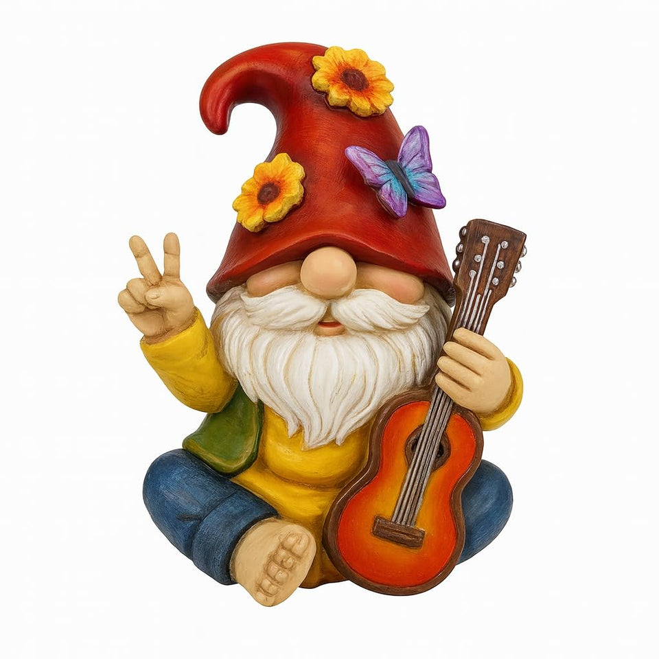 GoGnome peace-sign rock gnome adds playful outdoor charm.