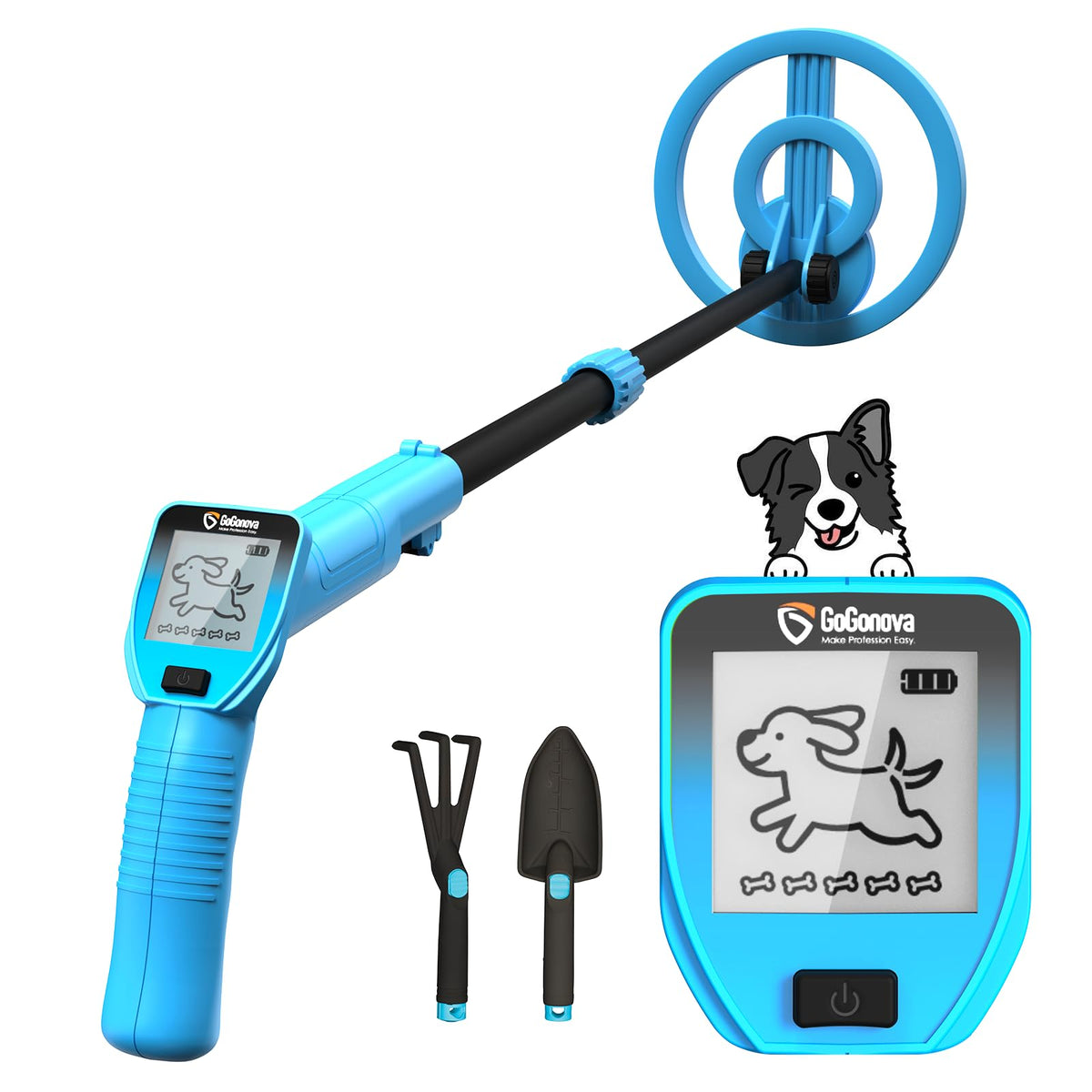 GoGonova kids detector with blue LED display guides treasure hunts for young explorers.