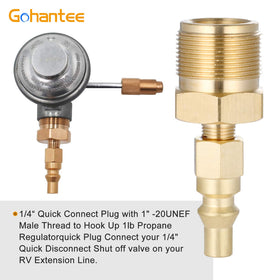 Gohantee propane connector on 1 lb tank enables direct grilling