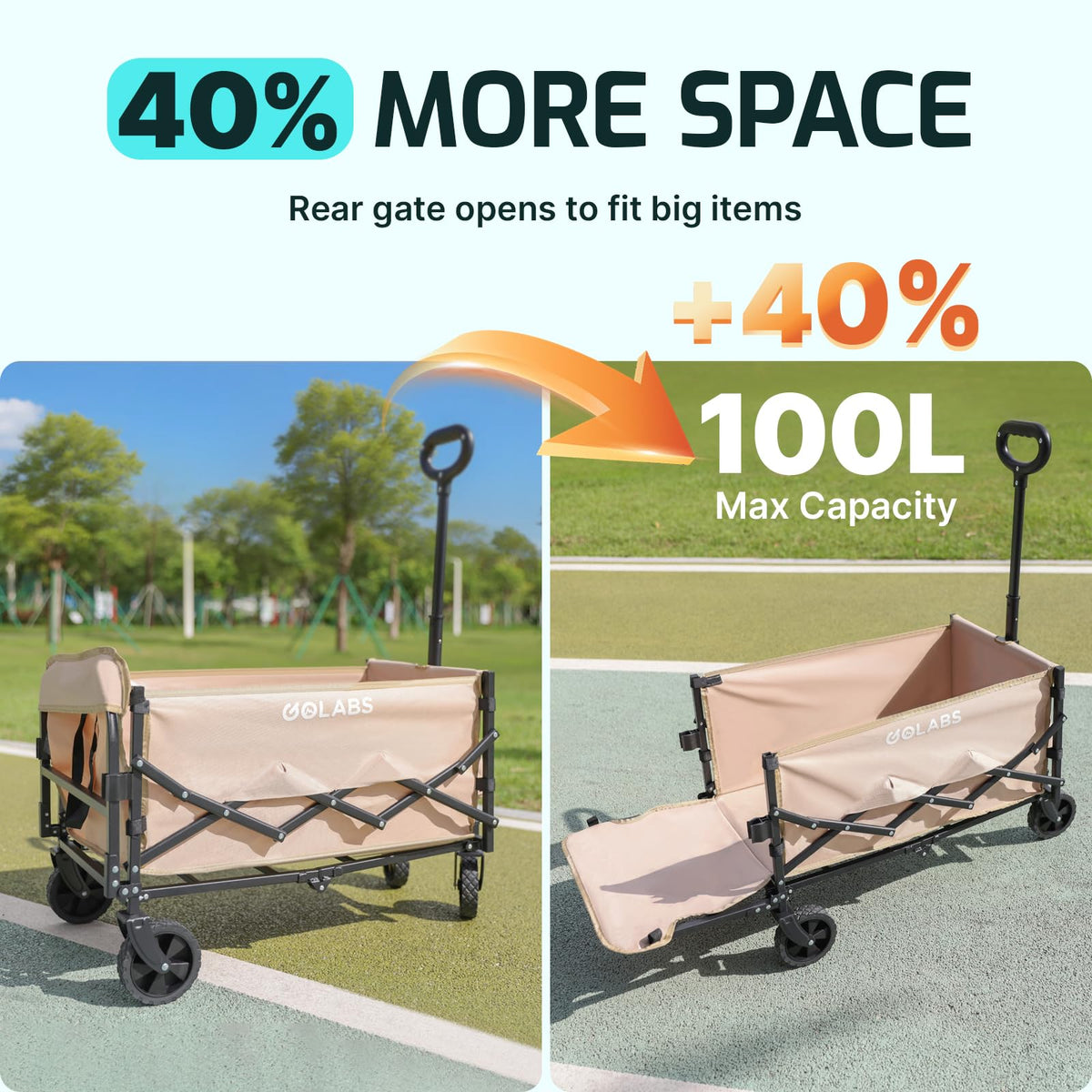 Golabs collapsible wagon cart with extended storage for bulky items