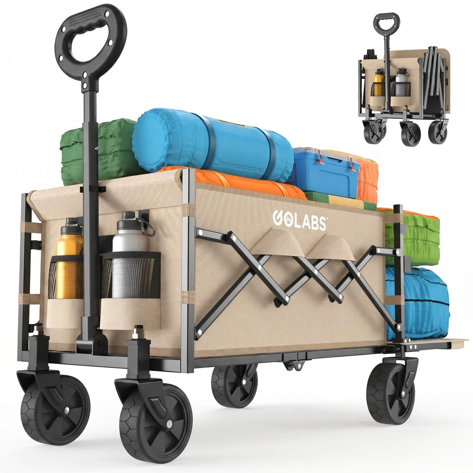 Golabs collapsible wagon cart front view loaded for groceries and gear