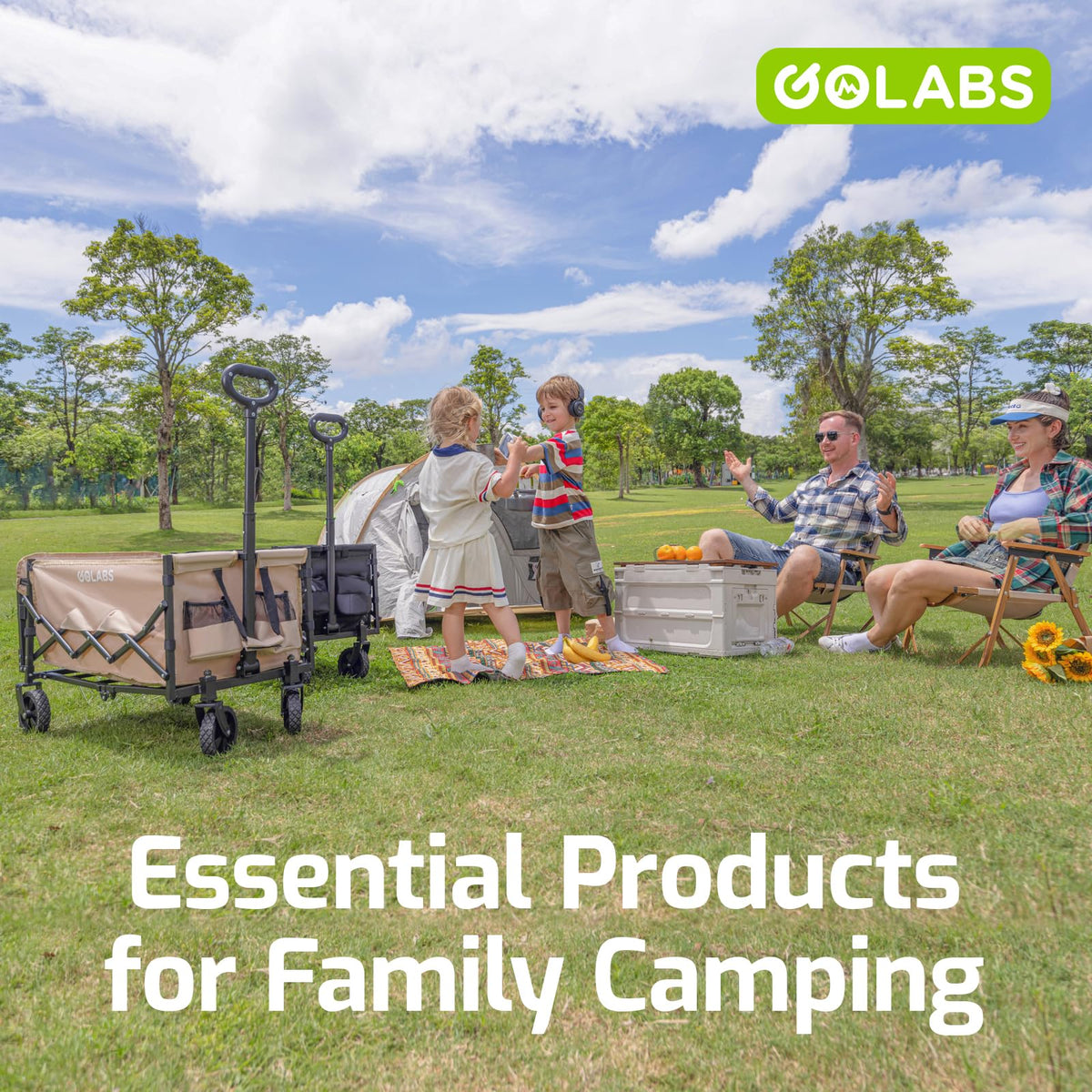 Golabs collapsible wagon cart in garden or camping setup