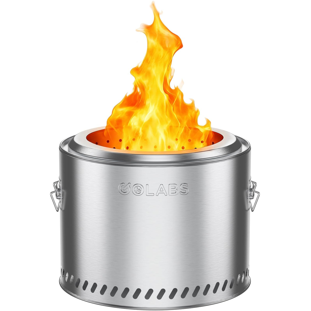 Golabs Smokeless Fire Pit 19.5-inch setup showing cleaner burn with improved airflow.