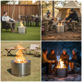 Backyard bonfire scene with Golabs fire pit delivering warmth and ambiance.