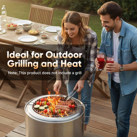 Close-up of the Golabs fire pit handle and poker for easy transport and safe log adjustment.