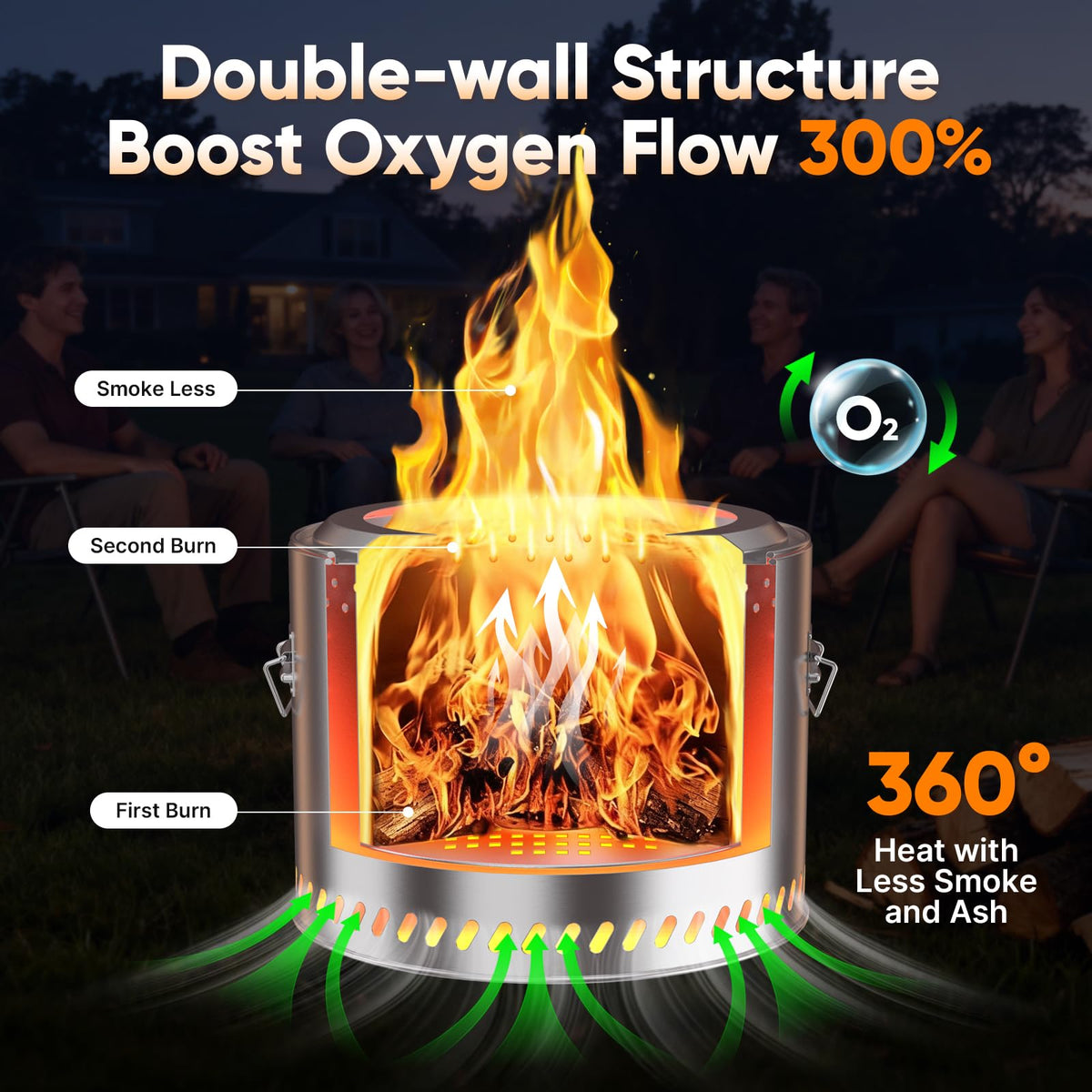 Multi-fuel versatility supports wood, charcoal, or pellets for flexible heating.