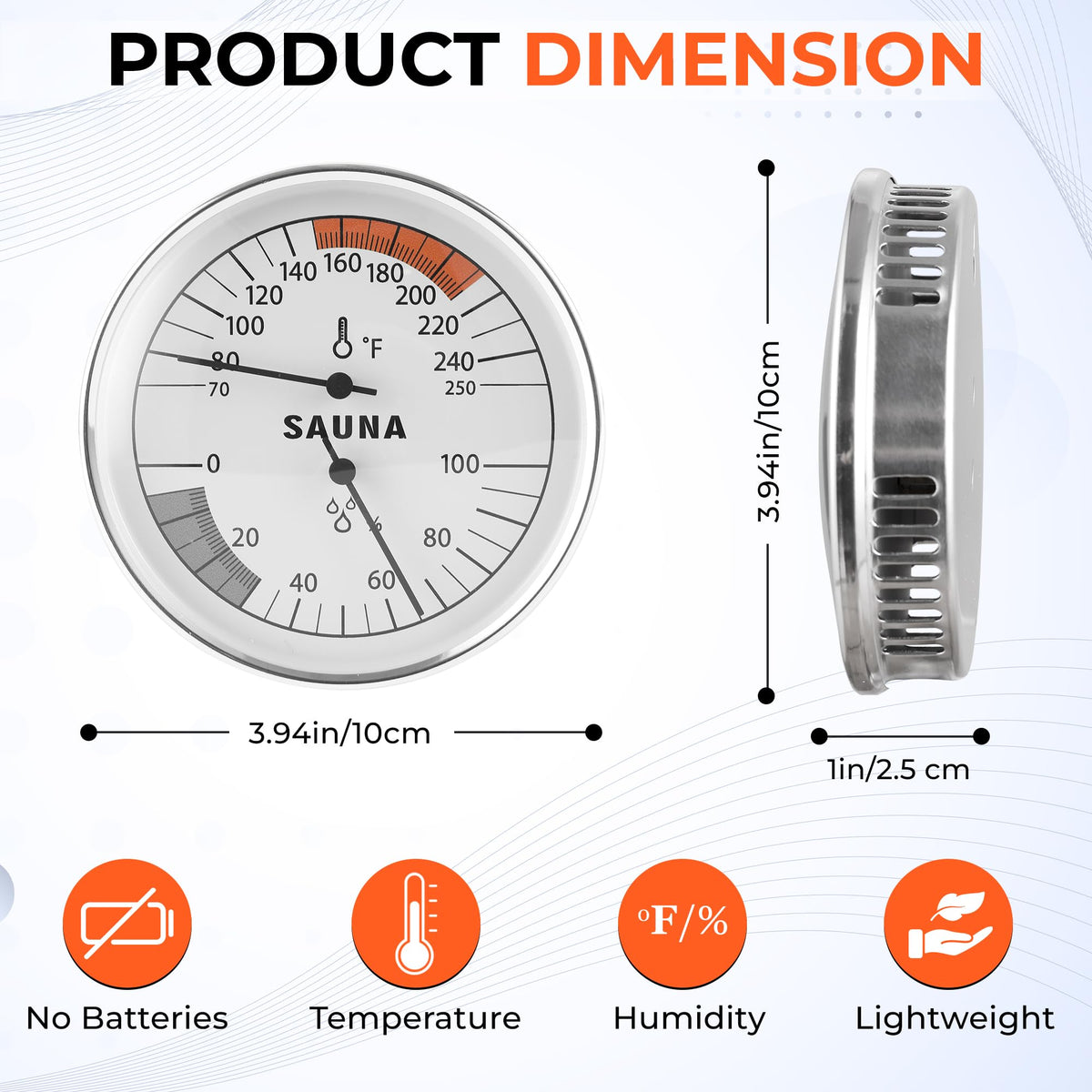 Golden Wave sauna hygrometer displays humidity from 0 to 100 percent for steam rooms.