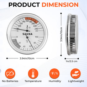 Golden Wave sauna hygrometer displays humidity from 0 to 100 percent for steam rooms.