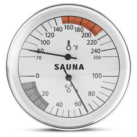 Golden Wave sauna thermometer with a 4-inch dial showing precise infrared readings.