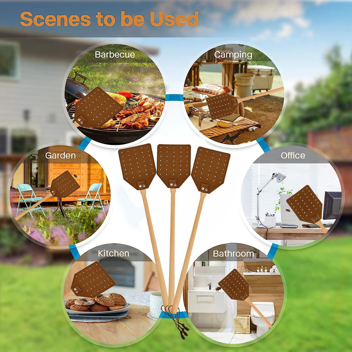 GoldenPlayer brown leather swatter ready for patio, kitchen, and garden use.