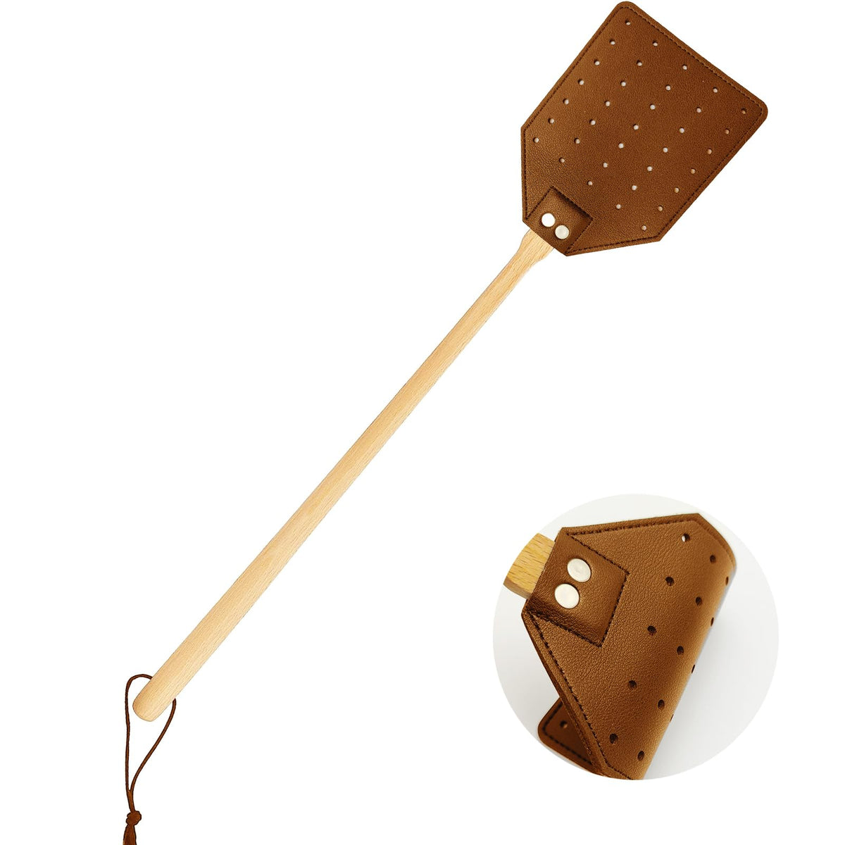 GoldenPlayer heavy-duty leather fly swatter head 5x4 inches for quick insect captures.